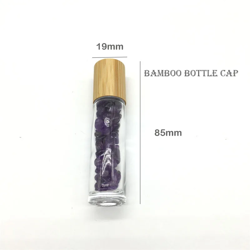 10pcs 10ml Natural Crystal Chips Essential Oil Bottles,Gemstone Roller Ball Bottle Transparent Glass Healing Crystals Chips