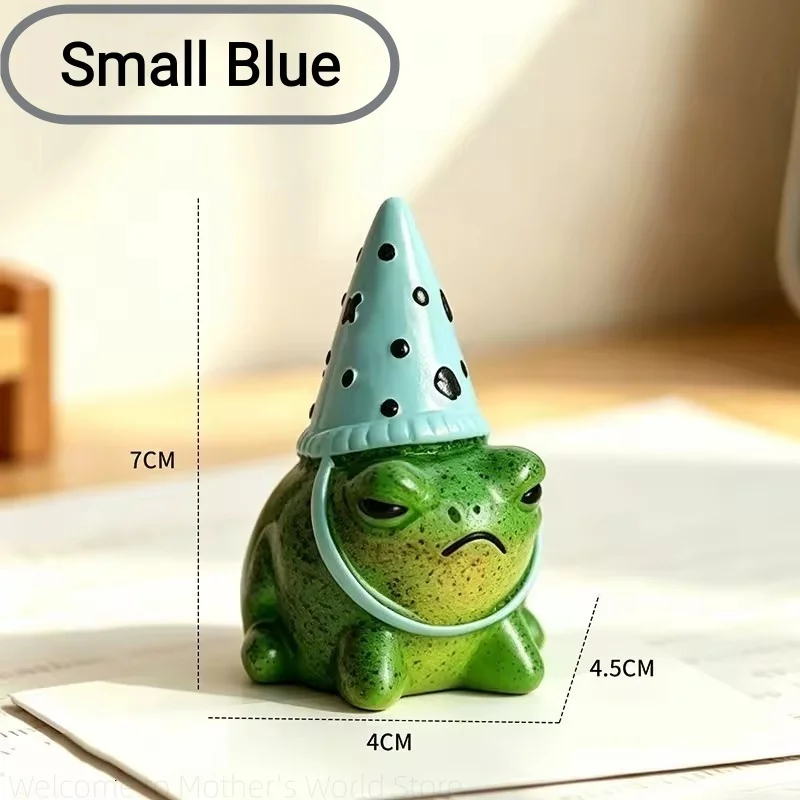 New Cute Grumpy Frog Resin Figurine with Polka Dot Party Hat for Home Desk Decor Funny Animal Ornament Gift Idea for Friends