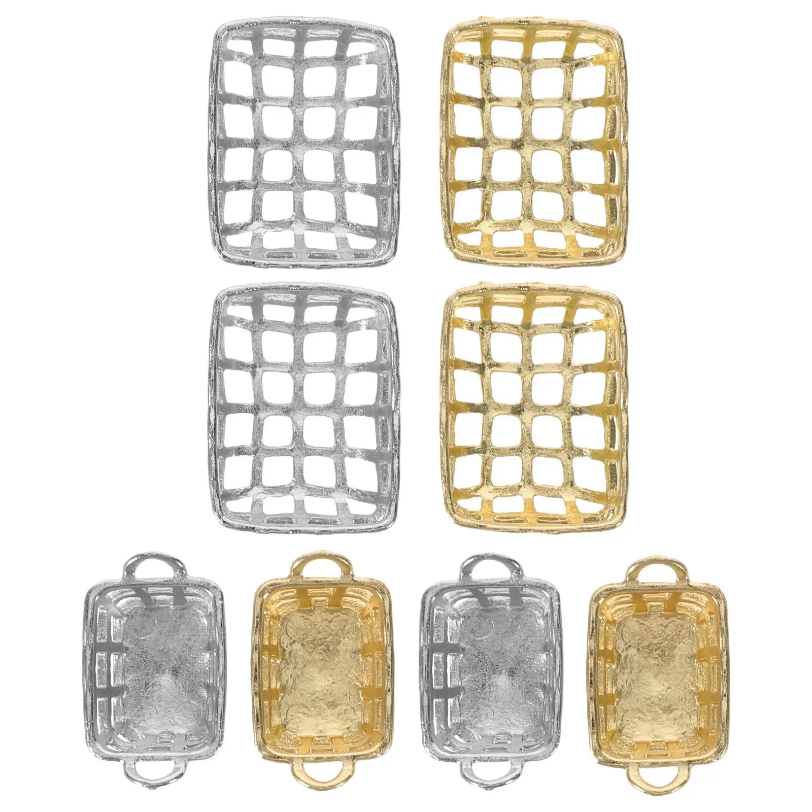 8Pcs Miniature Bread Basket Set Alloy Dollhouse Kitchen Accessories Mini Storage Baskets for Fairy Garden Decor Kids Pretend