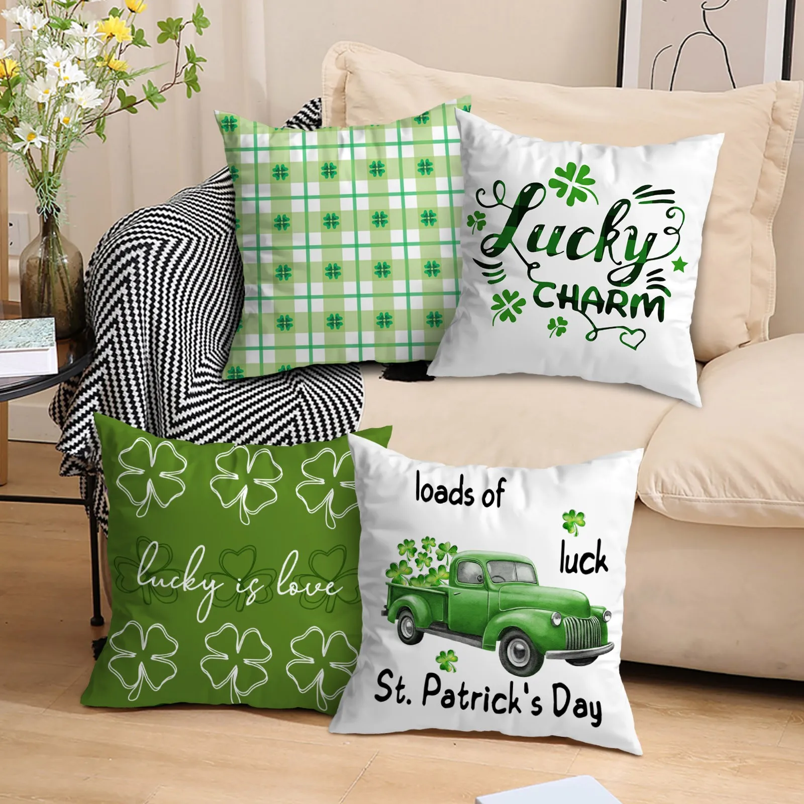 Green Nordic Decorative Linen Cushion Covers Irish Holiday Throw Cover 45*45cm  St. Patrick'S Day Home Decor Sofa Cushion Cover