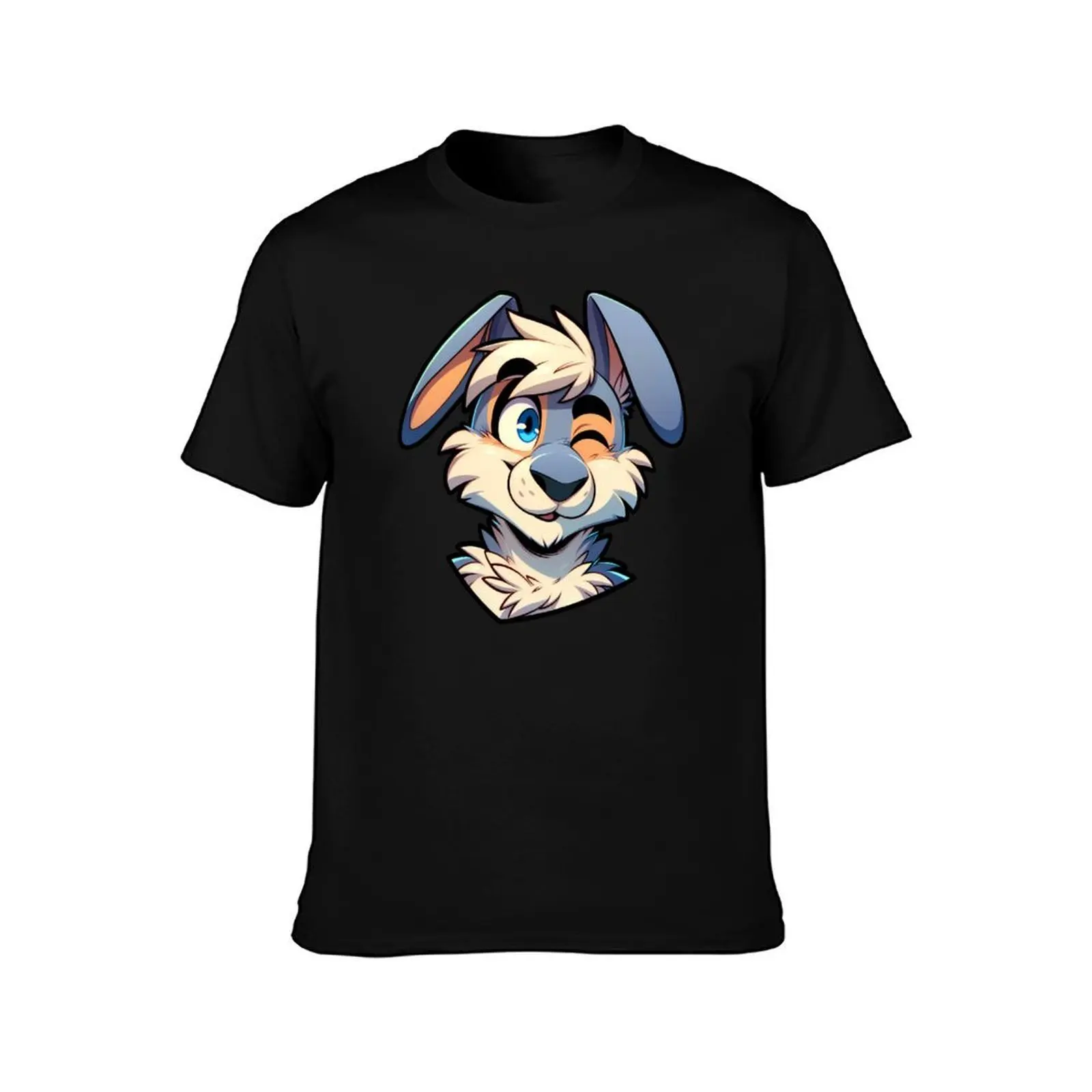 Cute Winking Anthro Furry Rabbit Art T-Shirt Basic Simple Casual Short Sleeve Tee T-Shirt