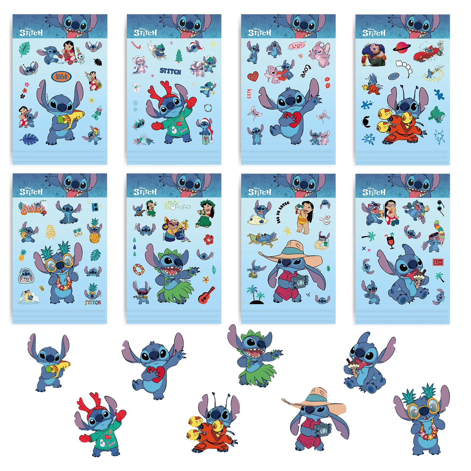 8/16/32PCS Disney Cartoon Lilo And Stitch Stickers Children Puzzle Make a Face Sticker For Kid Educational Decals Toys Gift