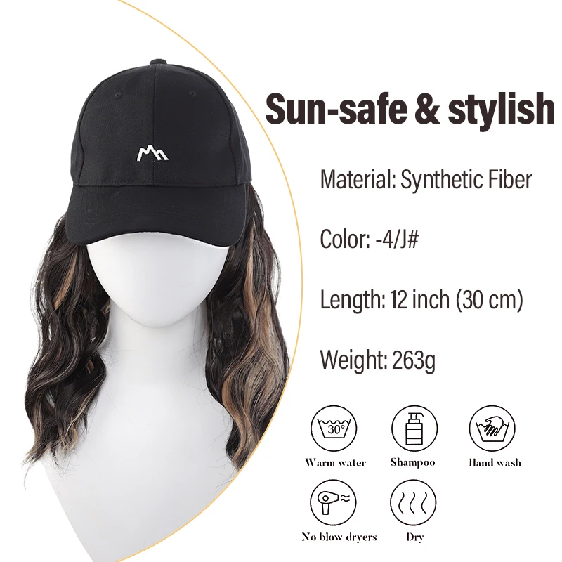 Synthetic Fiber Curly Wig with Caramel Highlights Attached to Black Embroidered Mountain Cap – Trendy Wig Hat Combo for Daily We
