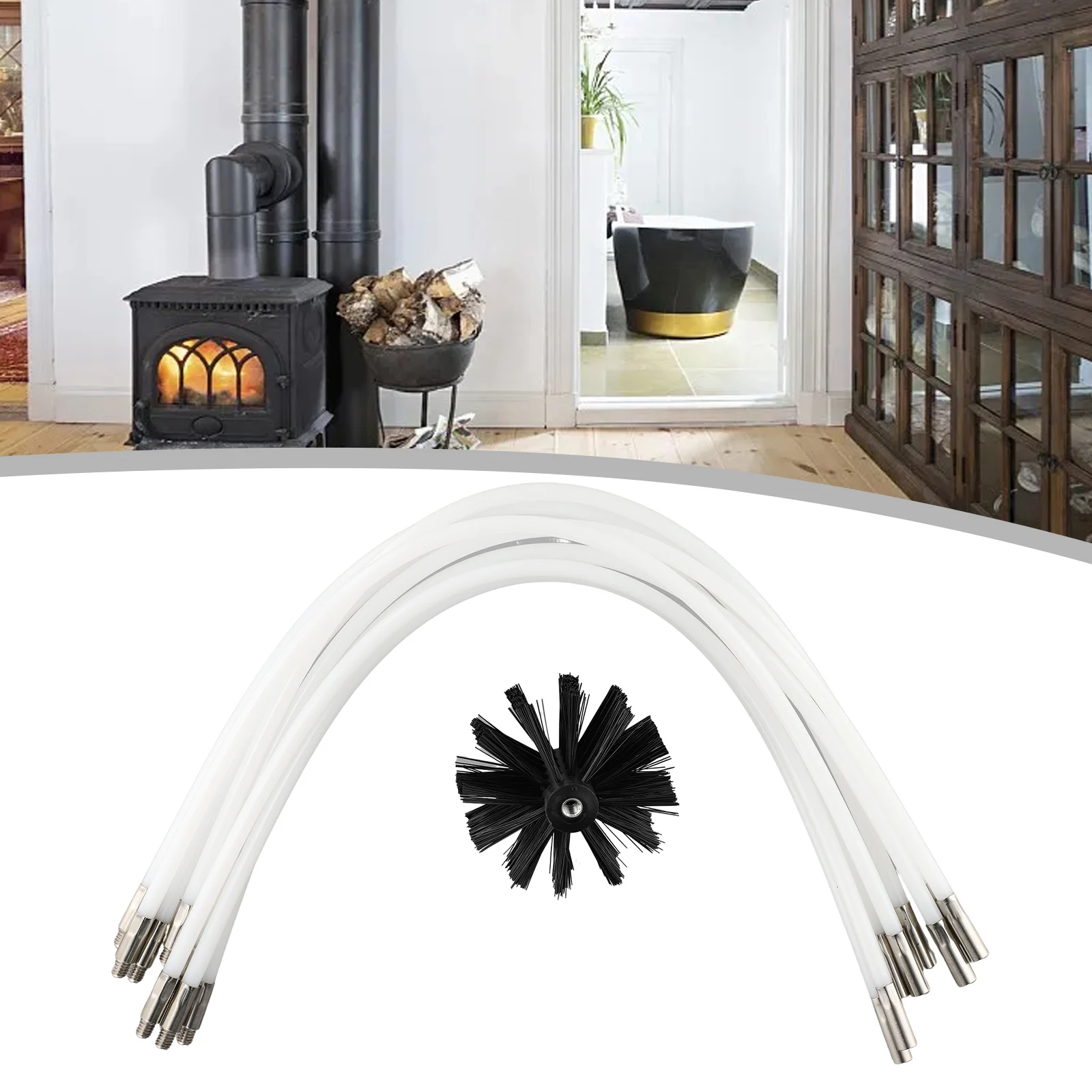 

Flexible 8 Rods + Brush Head Chimney Cleaner Sweep Rotary Fireplaces Inner Wall Cleaning Brush Cleaning Chimneys