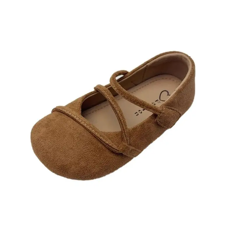 

Туфли 2025 Autumn New Kids Leather Shoes Simple Retro Girls' Casual Shoe Shallow Mouth Mary Jane Shoes Anti Slip Child Flat Shoe