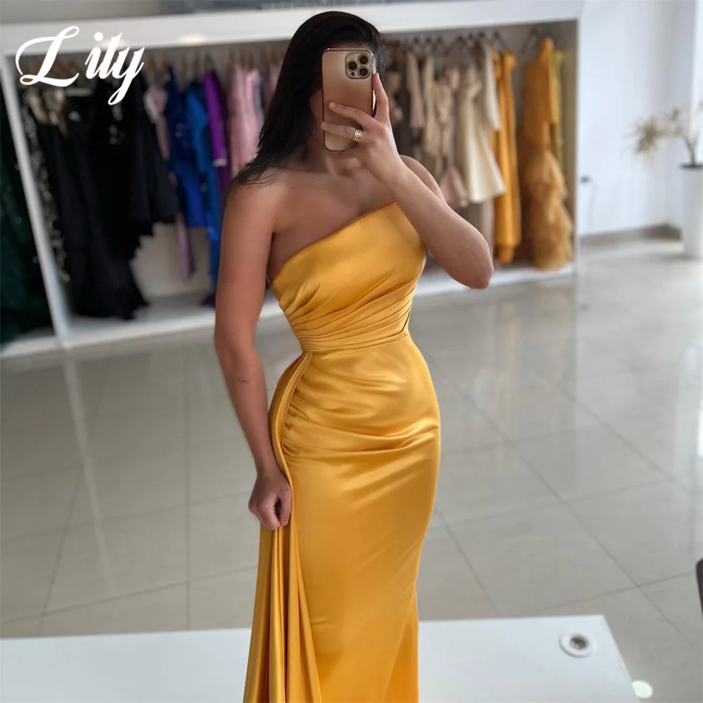 Lily Gold Zeemeermin Sexy Speciale Gelegenheidsjurken Vlek Een Schouder Formele Jurk Lange Plooi Avondjurken vestidos de fiesta