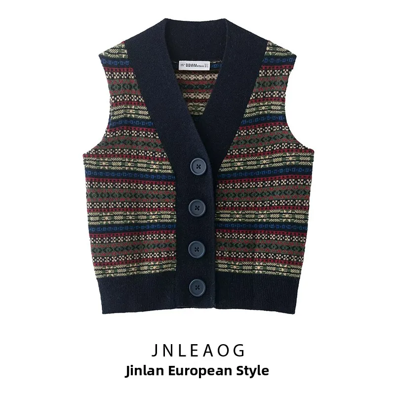 

JNLEAOG Faionable Knitted Woolen Vest Autumn New Arrival Women's Clothing round Ne No Button Polyester Fiber Blend