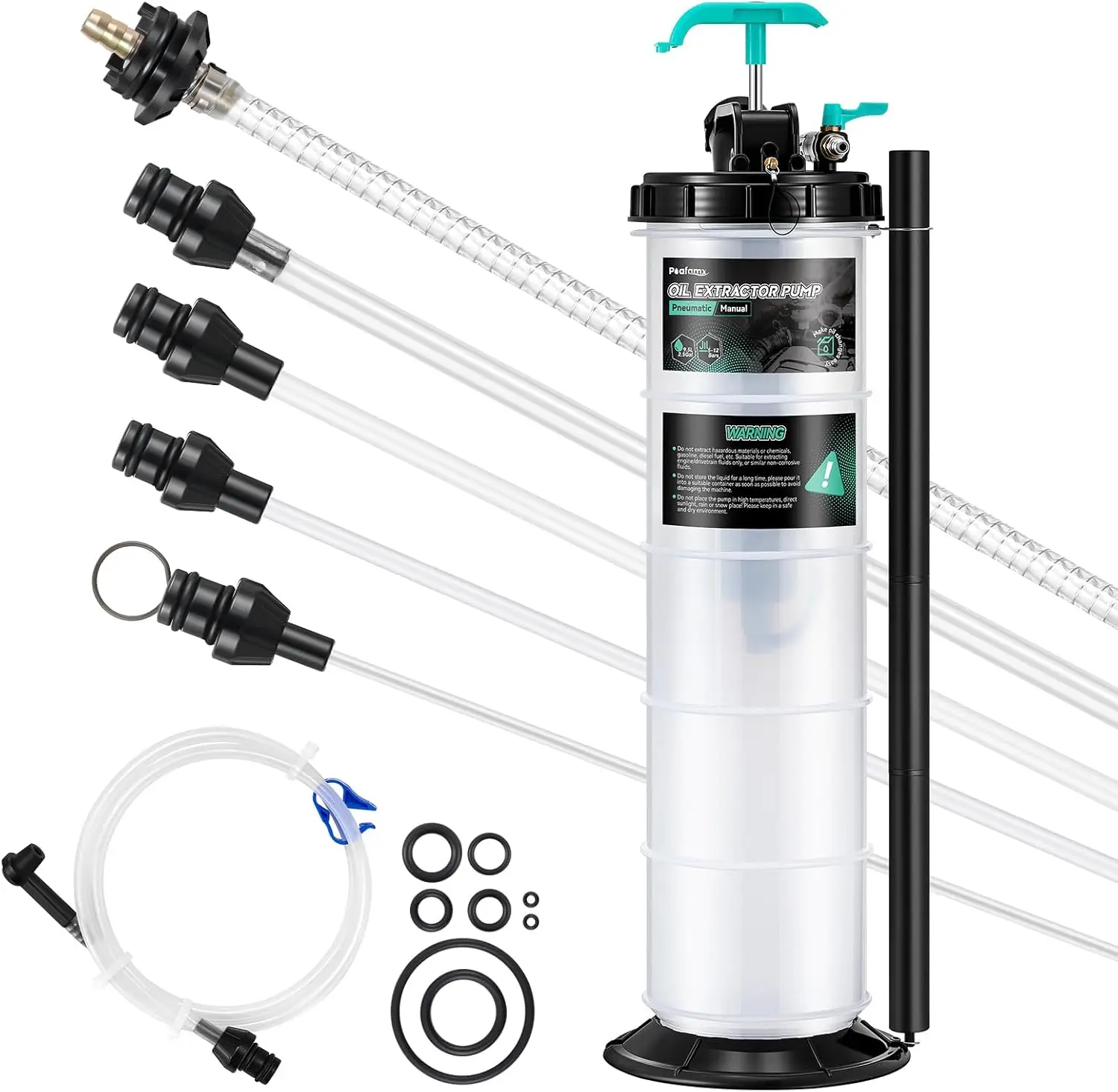 

9.5L Oil Extractor Pump, Pneumatic/Manual, 2.5 Gallon Fluid Pump with Tubes for Automotive, Truck, Boats