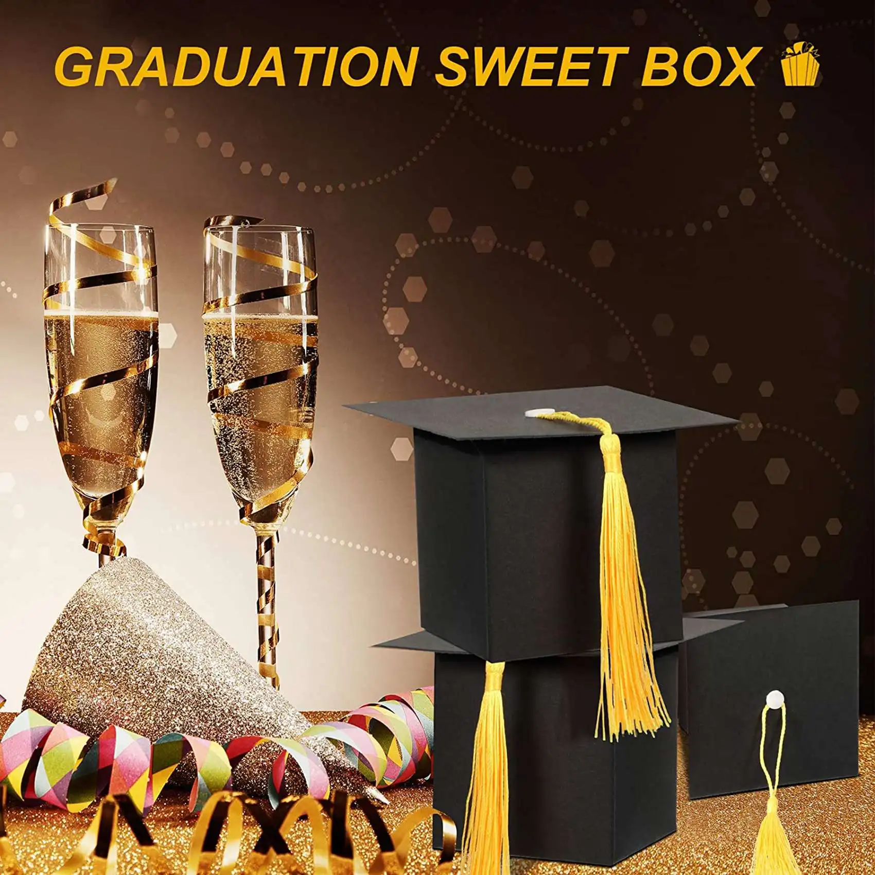 

X16A 2025 NEW-Graduation Decorations 100PCS Graduation Candy Box DIY Grad Cap Box For Graduation Gift Graduation Party Favors De