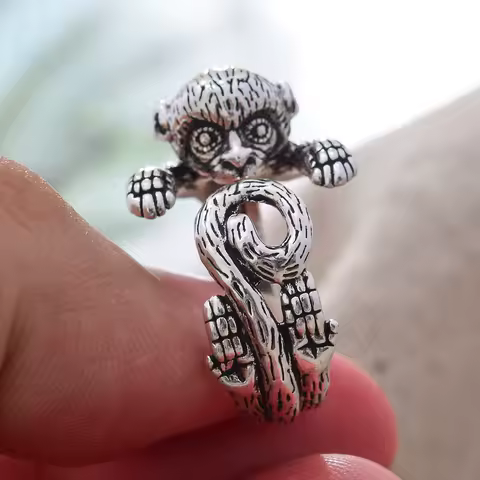 New Arrival Sweet Little Monkey Animal Design Retro Thai Silver Unisex Party Ring Jewelry For Women Man Birthday Gifts