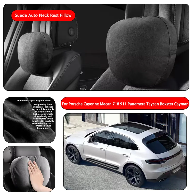 For Porsche Premium Faux Suede Neck Pillow car seat pillow car neck pillow Suede Fabric Car Headrest interior