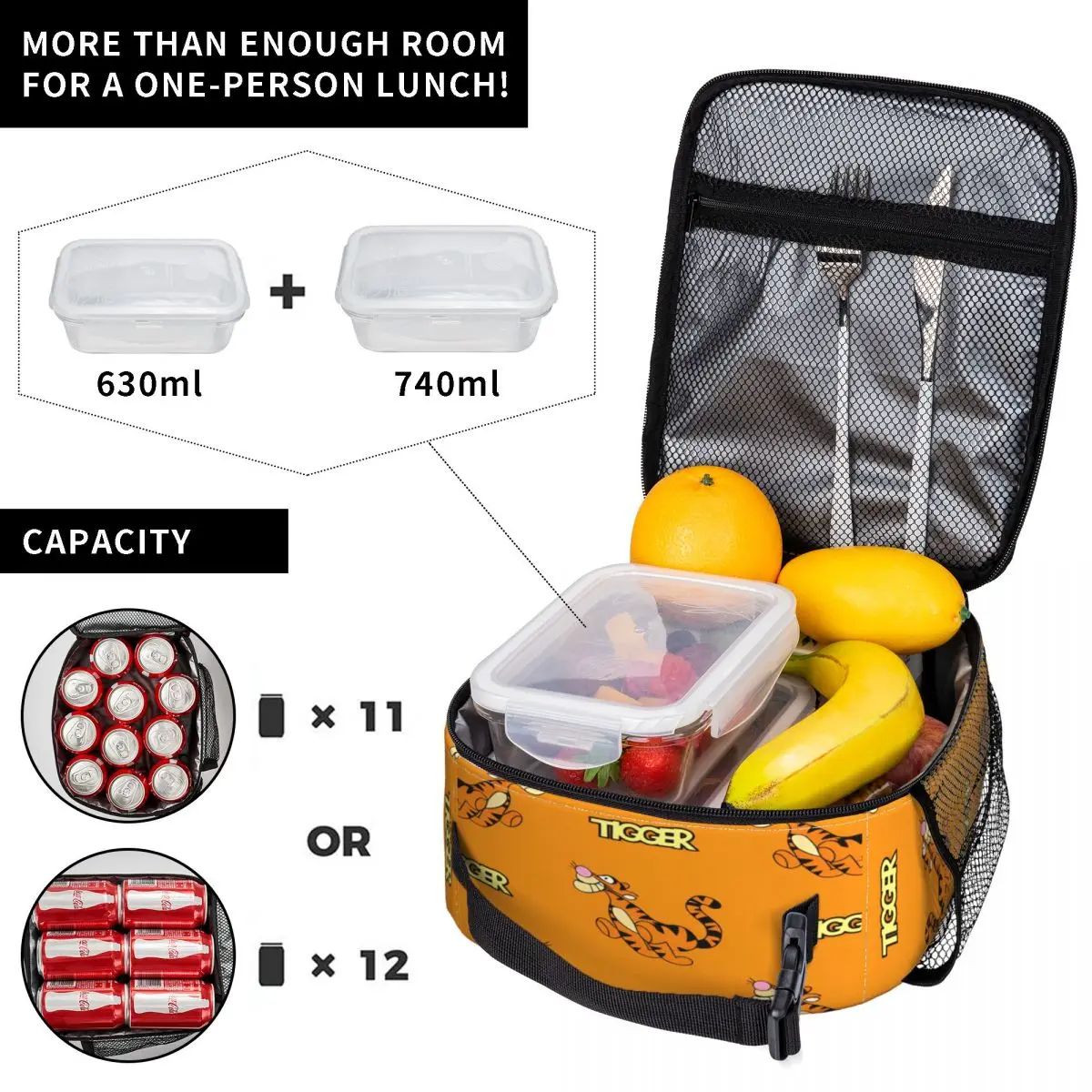Winnie The Pooh Tigger Lunch Bag Picnic Lunch Box For Child Funny Thermal Tote Handbags Waterproof Portable Zipper Cooler Bag