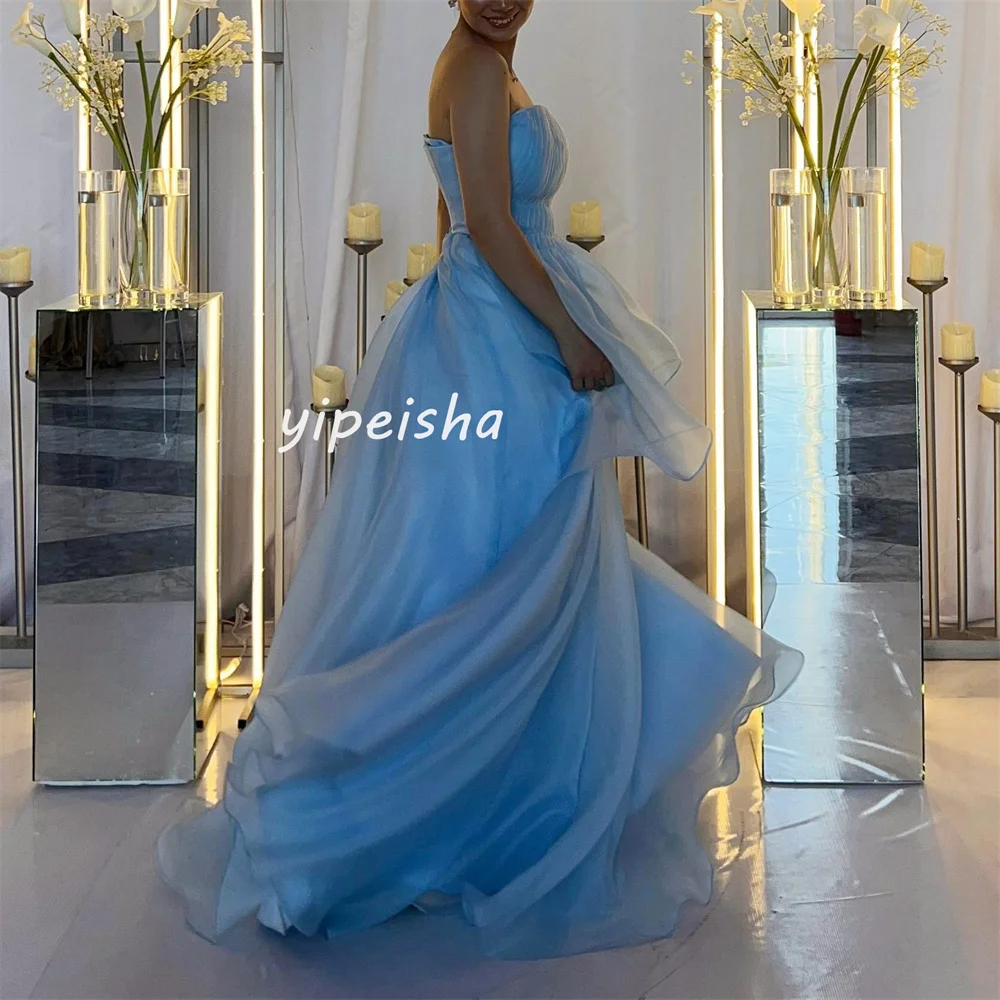 Customized Classic Organza Pleat A-line Strapless Long Dresses Homecoming Dresses Pastrol Unisex Chinese Style Formal Casual Sim