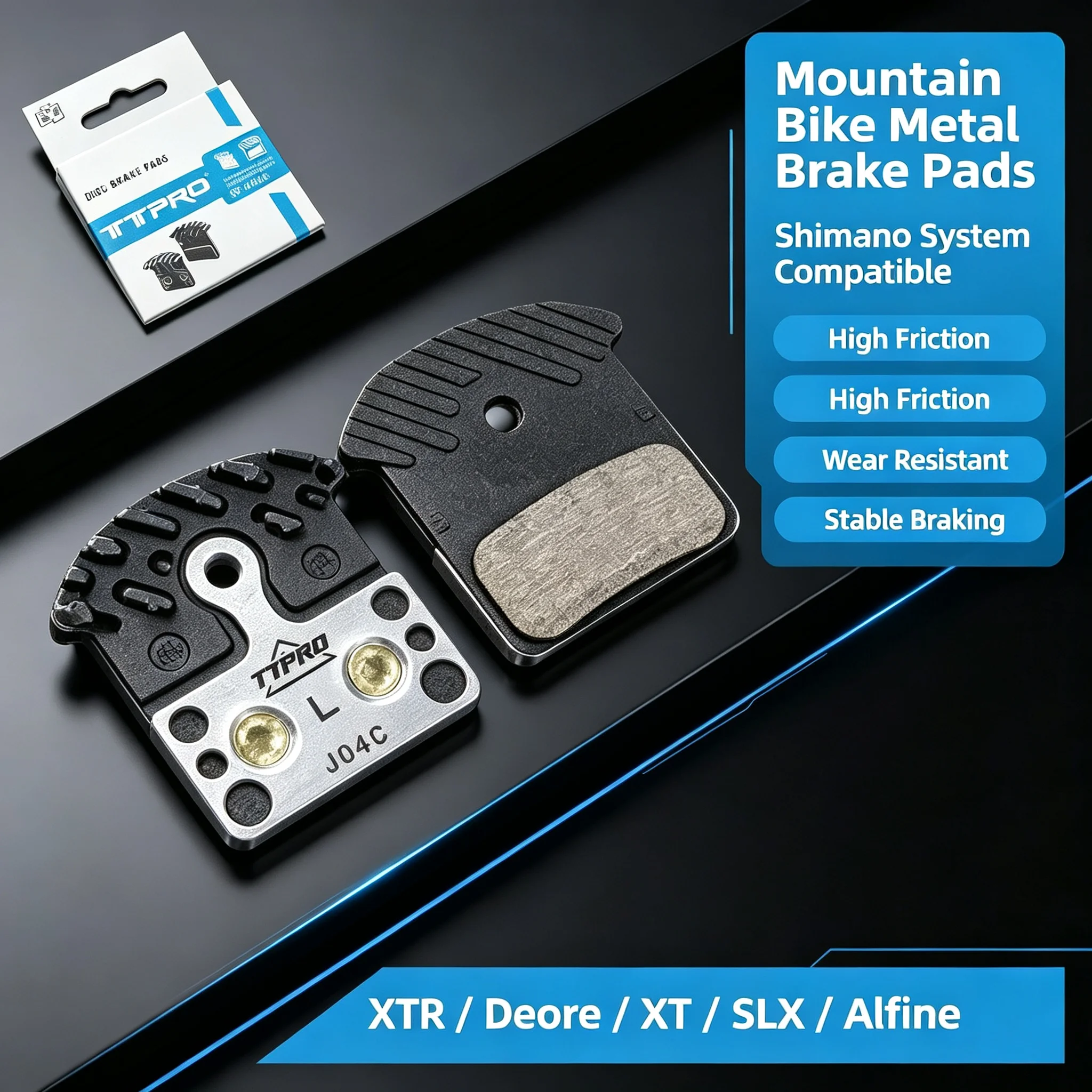 TTPRO J04C J05A Heat Dissipation Disc Brake Pads Metallic & Resin Wear‑Resistant Brake Pads for Shimano Mountain & Road Bikes