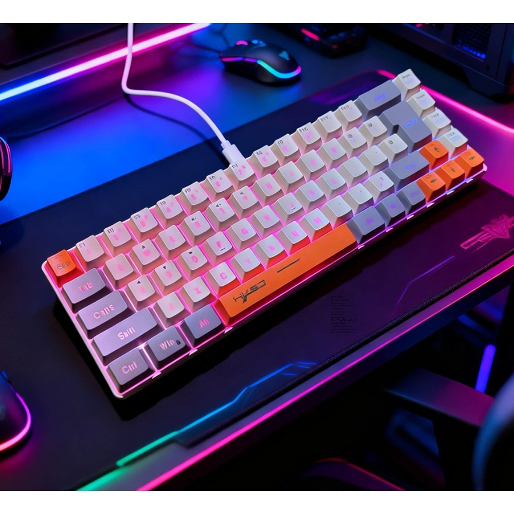 Teclado Gamer Color Game Film 65% com Teclas Separadas, Retroiluminação RGB, Multifuncional, com Fio USB para PC Gamer - Branco