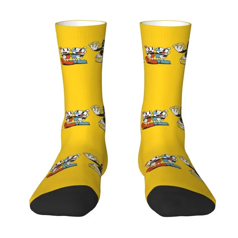 Novelty Men's Hot Game Cartoon Cuphead Mugman Dress Socks Unisex Breathbale Warm 3D Print Crew Socks