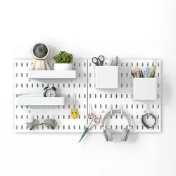 Pegboard Combination Wall Organizer Kit, 11 Accessories Hooks, Storage Bin, Wall Mount Display 2 piece Pegboard Panel, White