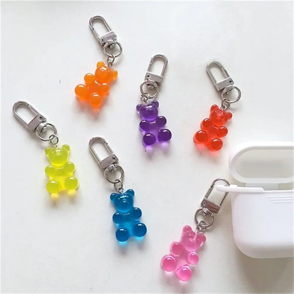 1PC Cute Resin Gummy Bear Keychain for Woman Candy Color Animal Charms Keyring Girls Earphone Cover Bag Jewelry Gifts image 5