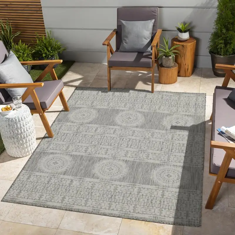 

Silver Indoor/Outdoor Area Rug 7 ft 10 in x 10 ft 3 in Perfect for Home or Patio Spaces