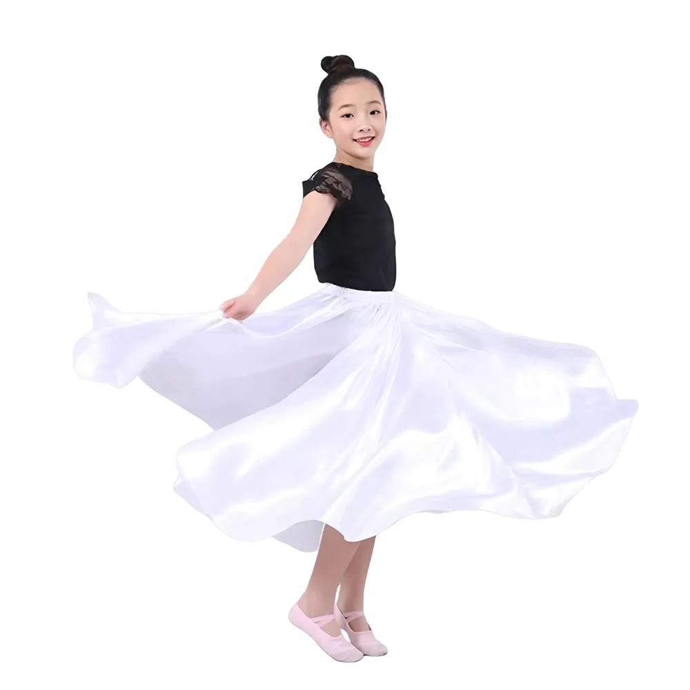

Fashion Smooth Spanish Flamenco Shawl Skirt Polyester Party Large Swing Skirt Ballroom Dance Big Swing Gypsy Skirt Kids