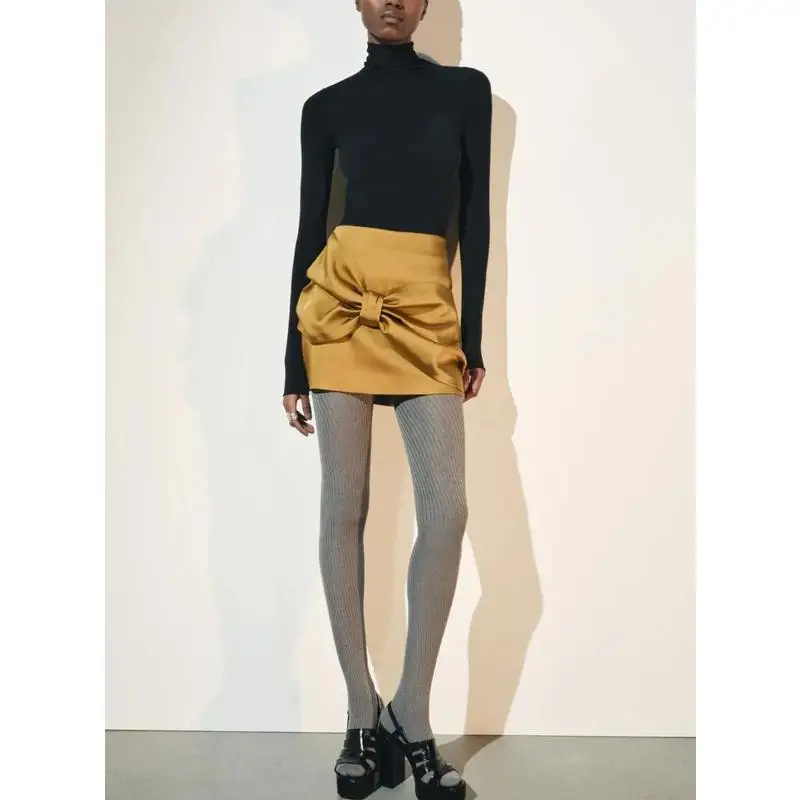 Automne hiver nouveauté taille haute jupe femmes Faion noeud décoré inje ort a-ligne jupe 0025083