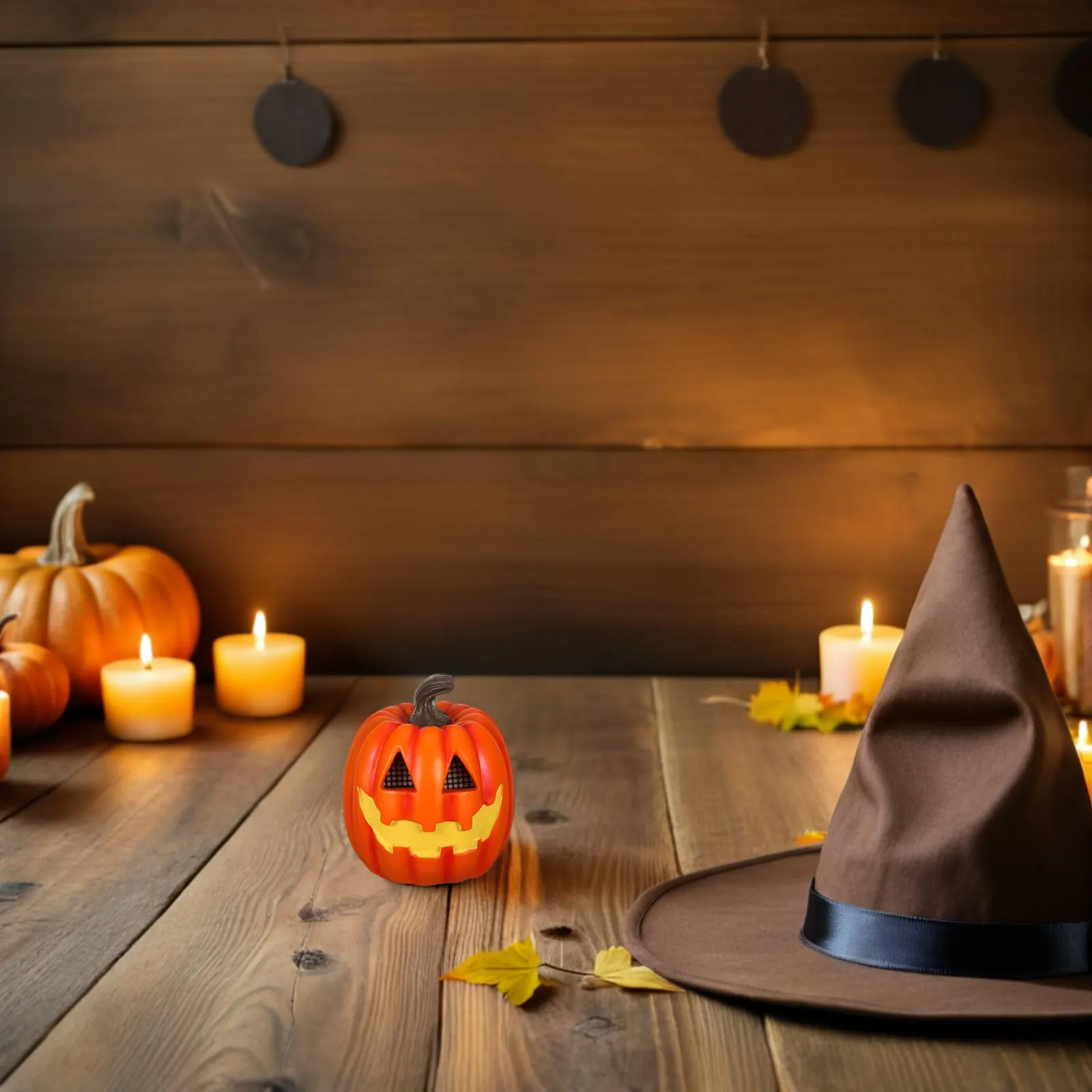 Realistic Resin Pumpkin Lantern Light-Up Jack-O-Lantern LED Halloween Decor Spooky Glow Effect for Porch Tabletop Pathway Bar