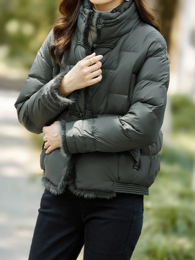 Vimly Short Puffer Down Jacket for Women Stand Collar Warm Thick Winter Coats 2023 Fashion Luxury Overcoat Ladies Clothing 50300