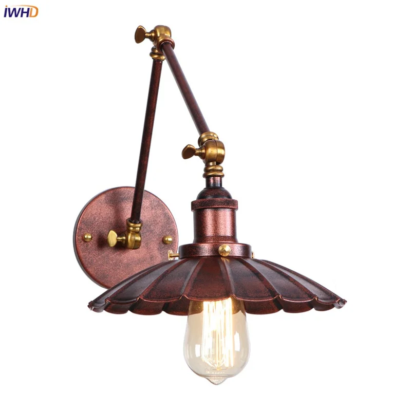 

IWHD Loft Rustic LED Wall Lamp Sconce Stair Light Fixtures Hallway Balcong Bar Bedroom Industrial Long Arm Vintage Iron Wandlamp