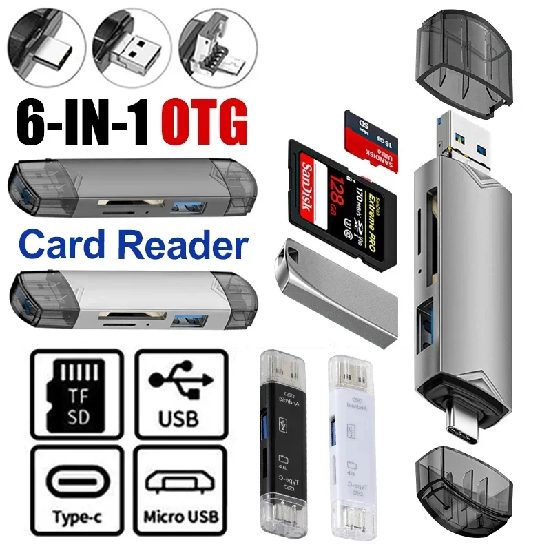 USB 3.0 SD TF Card Reader 6 in 1 Multi Memory Cardreader Type C/Micro Usb/U Disk/Tf Card/Sd Flash Drive OTG Phone Laptop Adapter