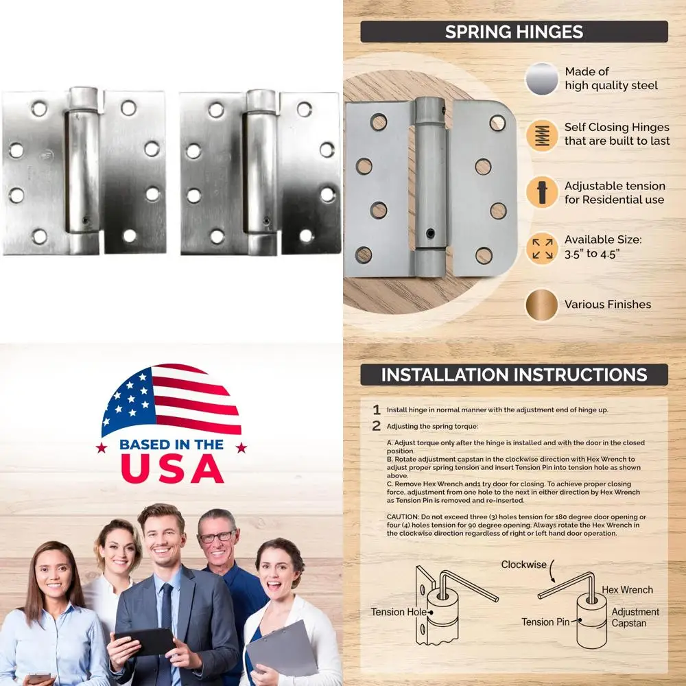 

Commercial Grade 4.5 Inch Square Spring Hinges - Adjustable Self-Closing for Quiet, Secure Door Operation with Long-Lasting Dura