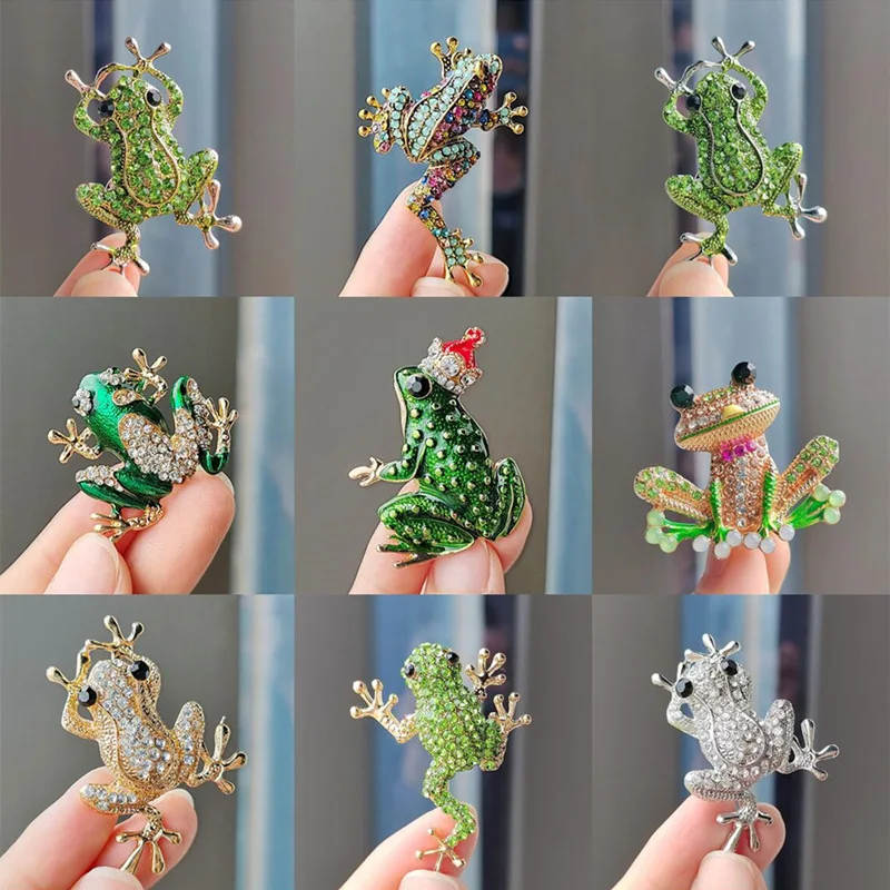 1PCS Luxury Green Frog Brooches for Women Men Vivid Animal Alloy Brooch Pin Fashion Men Suit Coat Accessories Rhinestone Jewelry