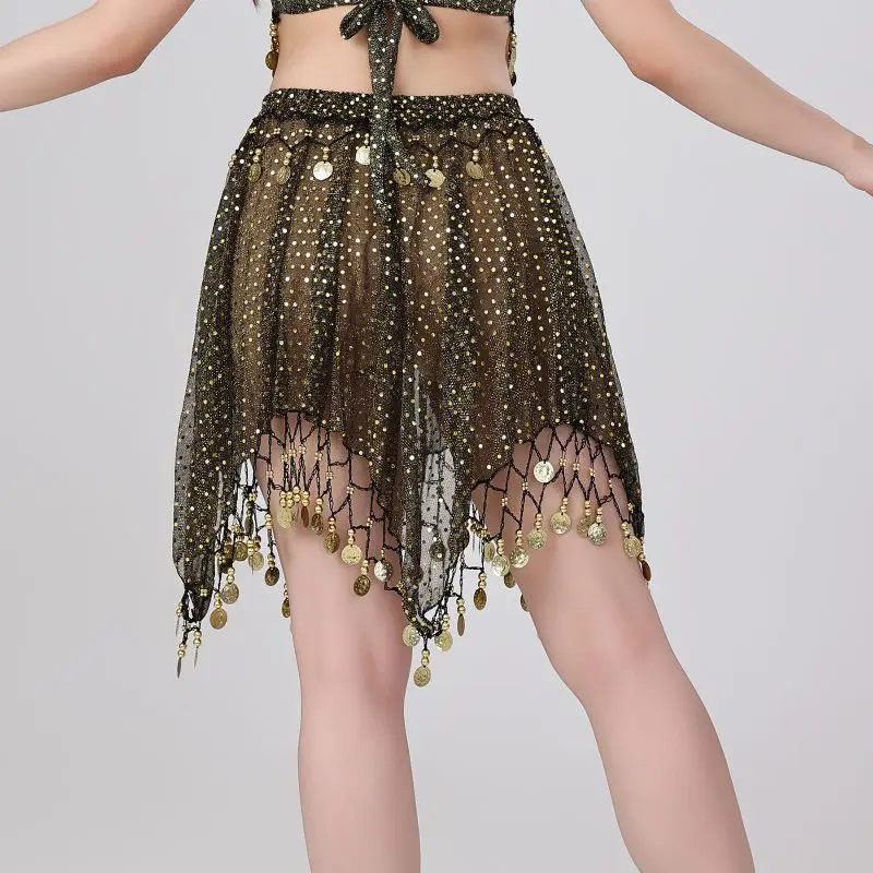 Women Sparkling Belly Dancing Skirt Sequins Skirt Shiny Tassels Dancing Skirt Show Belly Dance Costumes