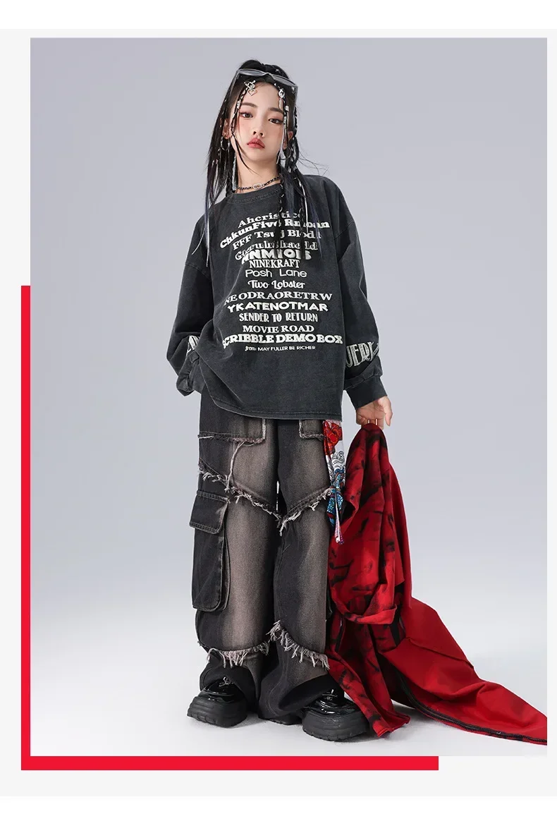 Hip-Hop-Streetdance-Kleidung für Jungen, trendige Kinderkleidung, Neujahrs-Auftrittskleidung, Hip-Hop-Drum-Set, Jazz-Kleidung für Mädchen – Detail 8