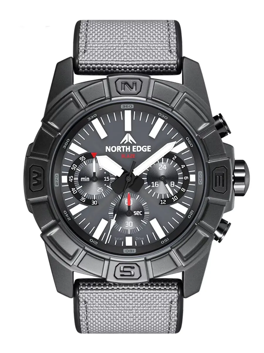 

NORTH EDGE 2025 BLAZE Men's Watches Solar Power 316 stainless steel Case Quartz Watch For Men Pilot Waterproof 50M Stopwatch