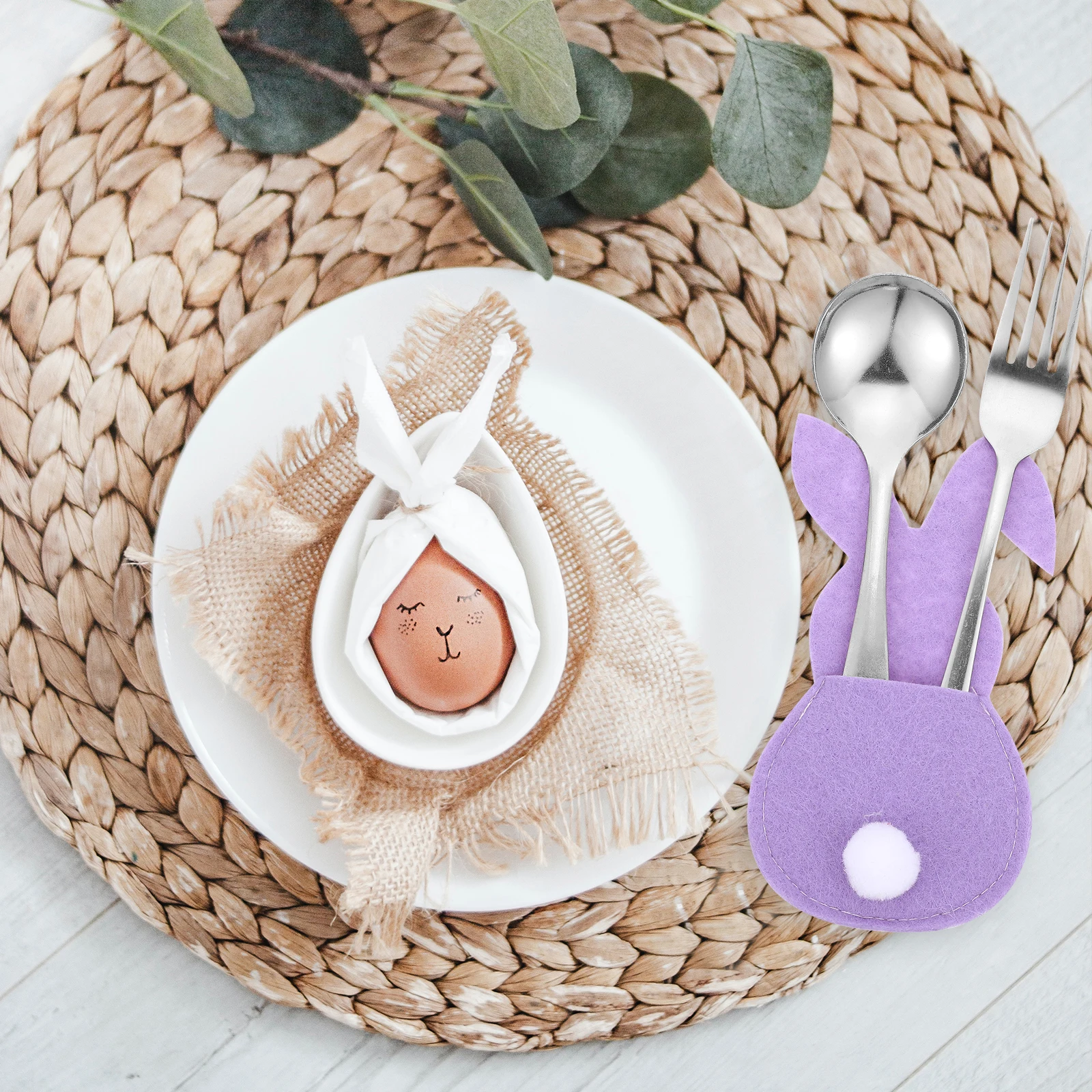 

16Pcs Easter Tableware Covers Lovely Rabbit Cutlery Pouches Compact Fork Cutter Sleeves Dinner Party Decoration Festive Holiday