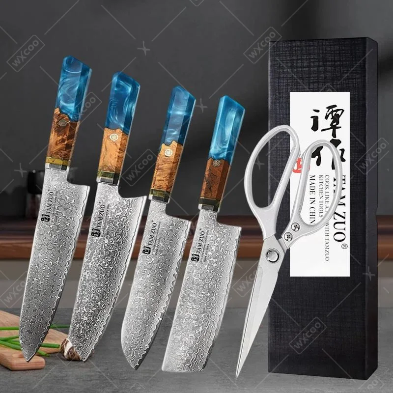 

WXCOO Нож шеф-повара Многофункциональный кухонный резак Инструменты Набор кухонных ножей Нож в японском стиле Ножницы 67-слойная дамасская сталь