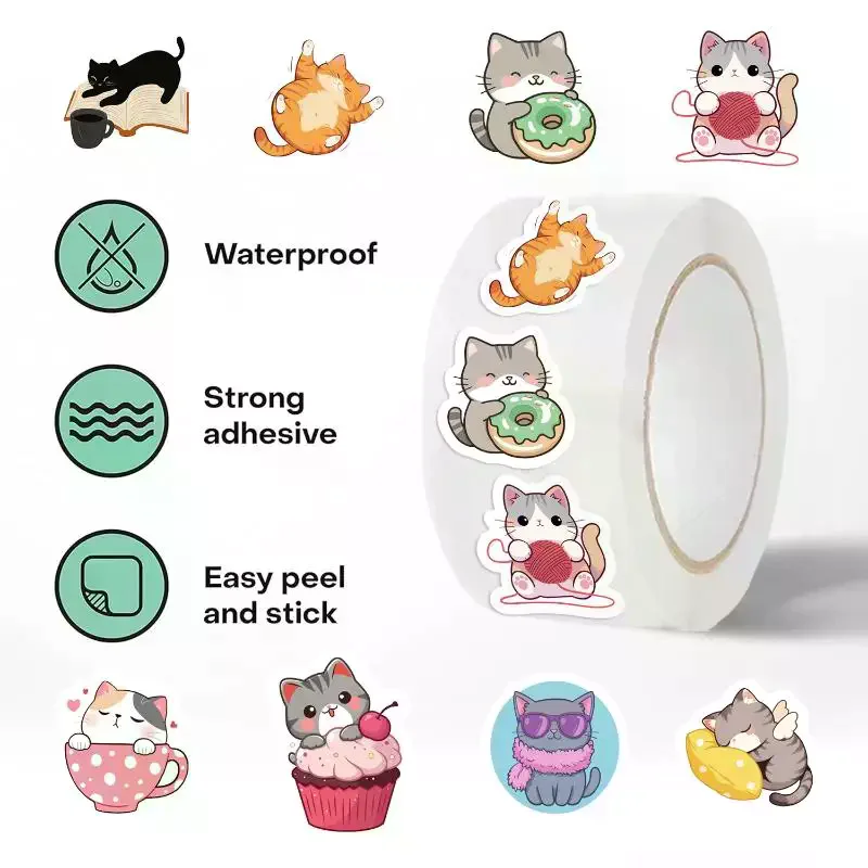 [JT]500pcs/set Cartoon Cat Small Pattern Graffiti Decoration Roll Stickers Laptop Envelope Sealing Stickers