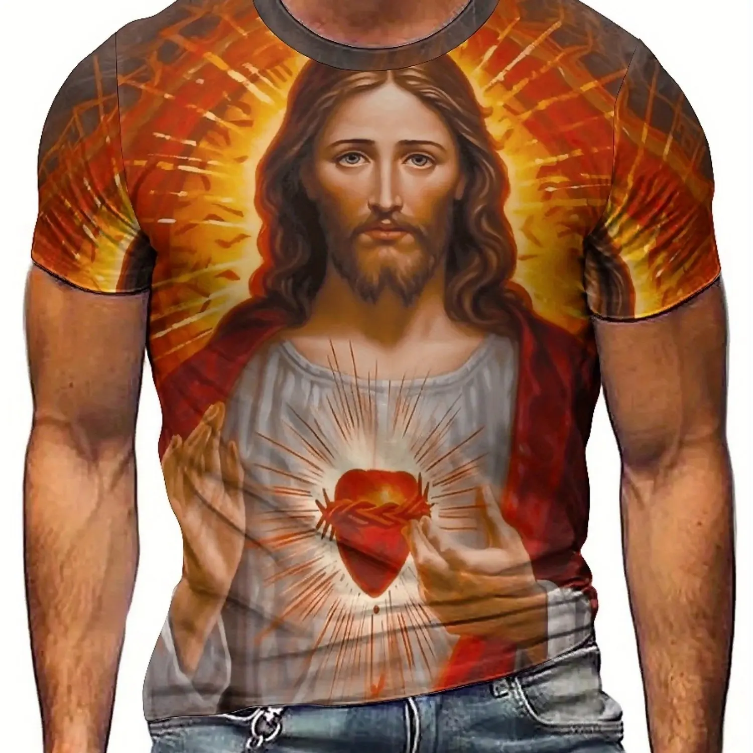 تي شيرت برسومات "Jesus" للرجال - طباعة ثلاثية الأبعاد، كم قصير، بوليستر، مريح ومتين، ملابس لجميع المواسم،