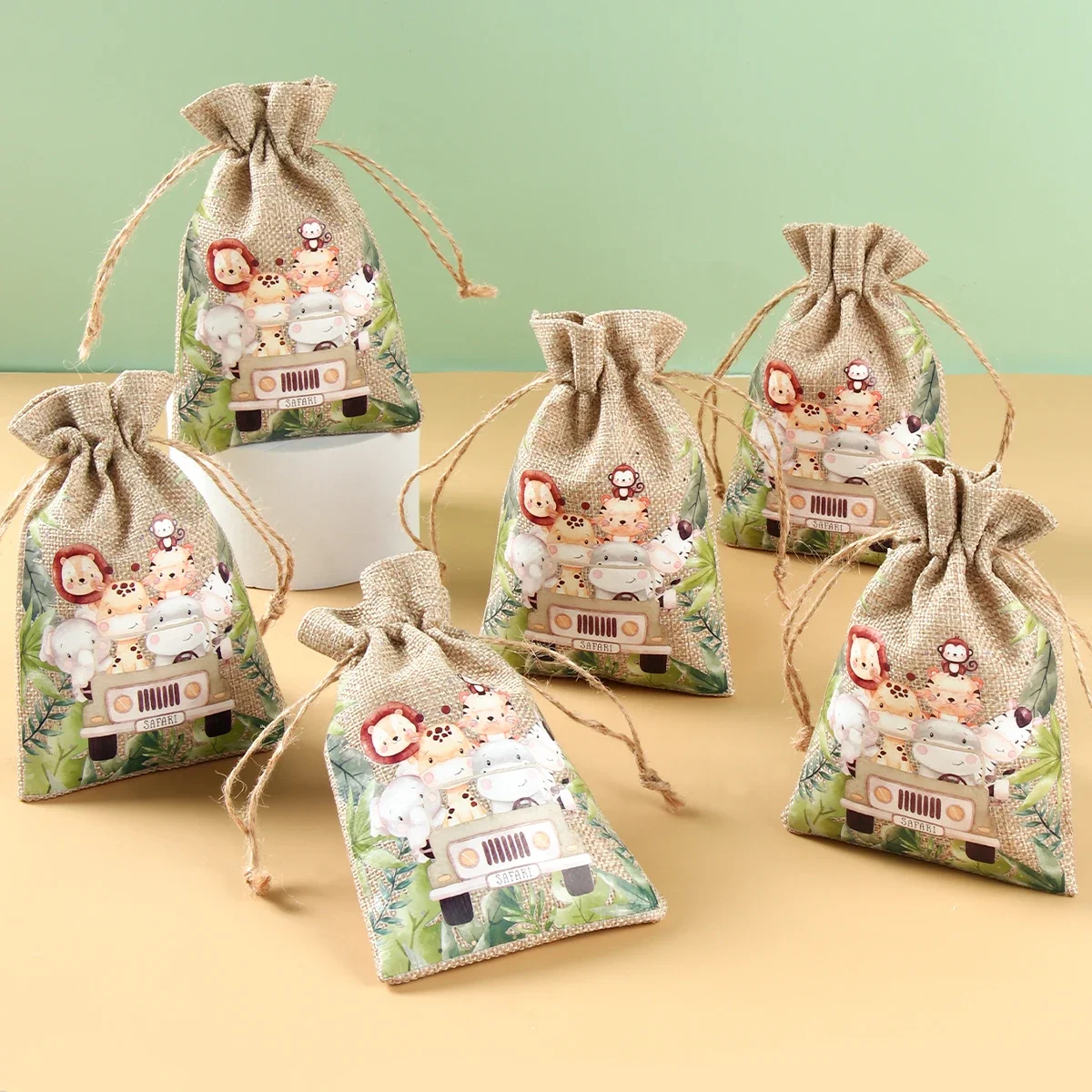 VIKAMA 10 Stück Geschenktüten für Kinder, Dschungeltiere, Süßigkeiten, Kekse, Verpackungsbeutel, Safari, Baby-Geburtstagsparty-Dekoration