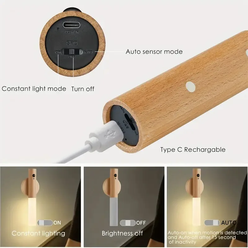 LED Motion Sensor Light USB Rechargeable Magnet Body Sensor Corridor Night Light Battery Powered Wall Light for Bedrooms