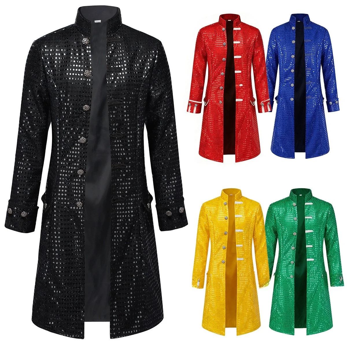 Halloween Court Style Sequin Jacket Medieval Retro Stand Collar Knight Stage Performance Costume Women's Traditional Ethnic Wear