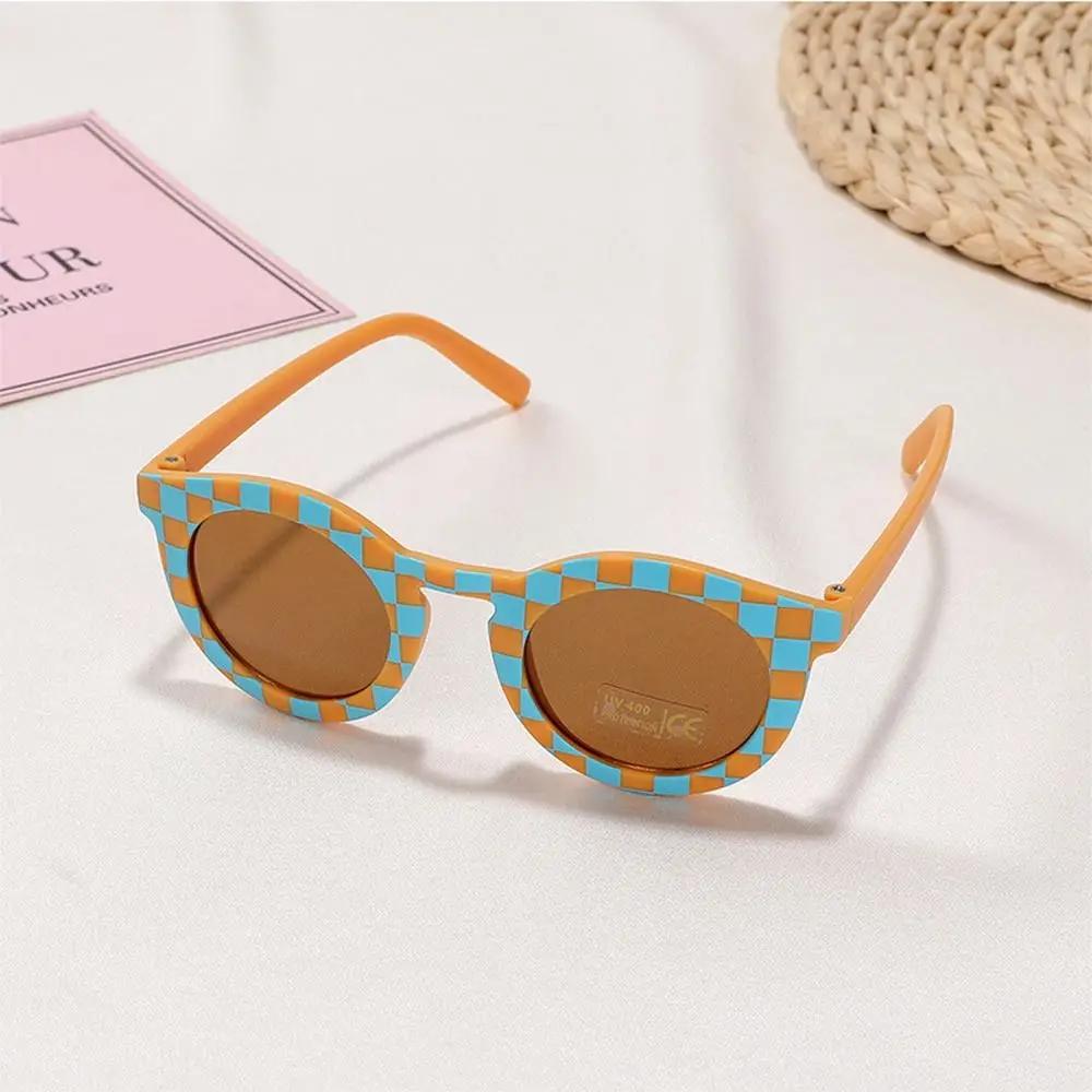 Retro Round Frame Children Sunglasses 3-8Y Checker Color Kids Sun Protection Glasses UV400 Sun Glasses for Boys Girls