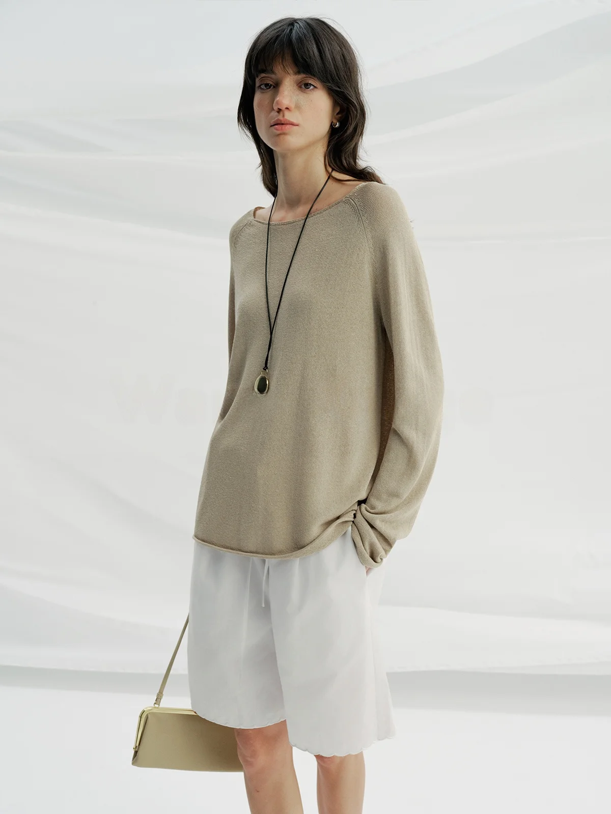 

Warm Range Loose Fit Linen Knitted Long Sve T-irt Textured Skin-friendly oulder Drop T-irt Casual Sle for Women