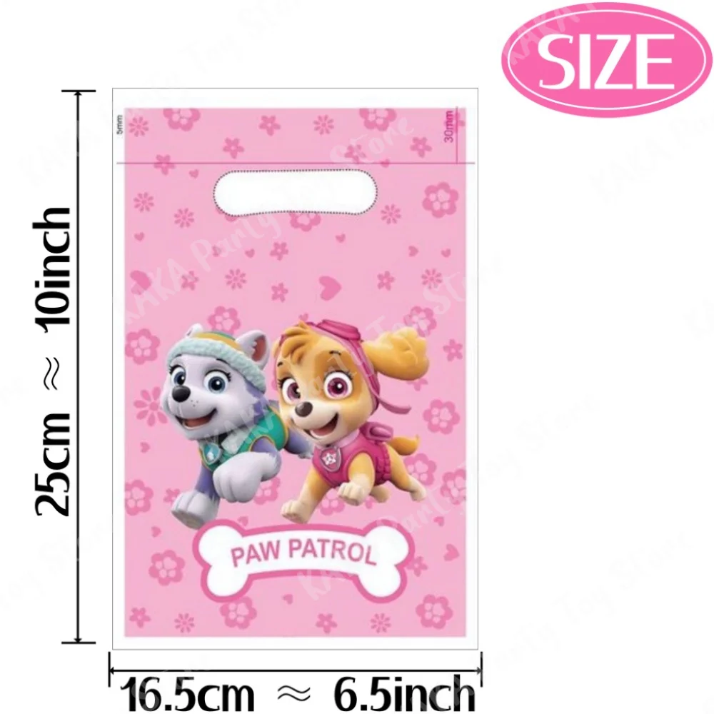 10/20/30Pcs Pink Paw Patrol Party Gift Bags Skye Theme Plastic Candy Loot Bag Kids Girl Birthday Decoration Supplies Baby Shower