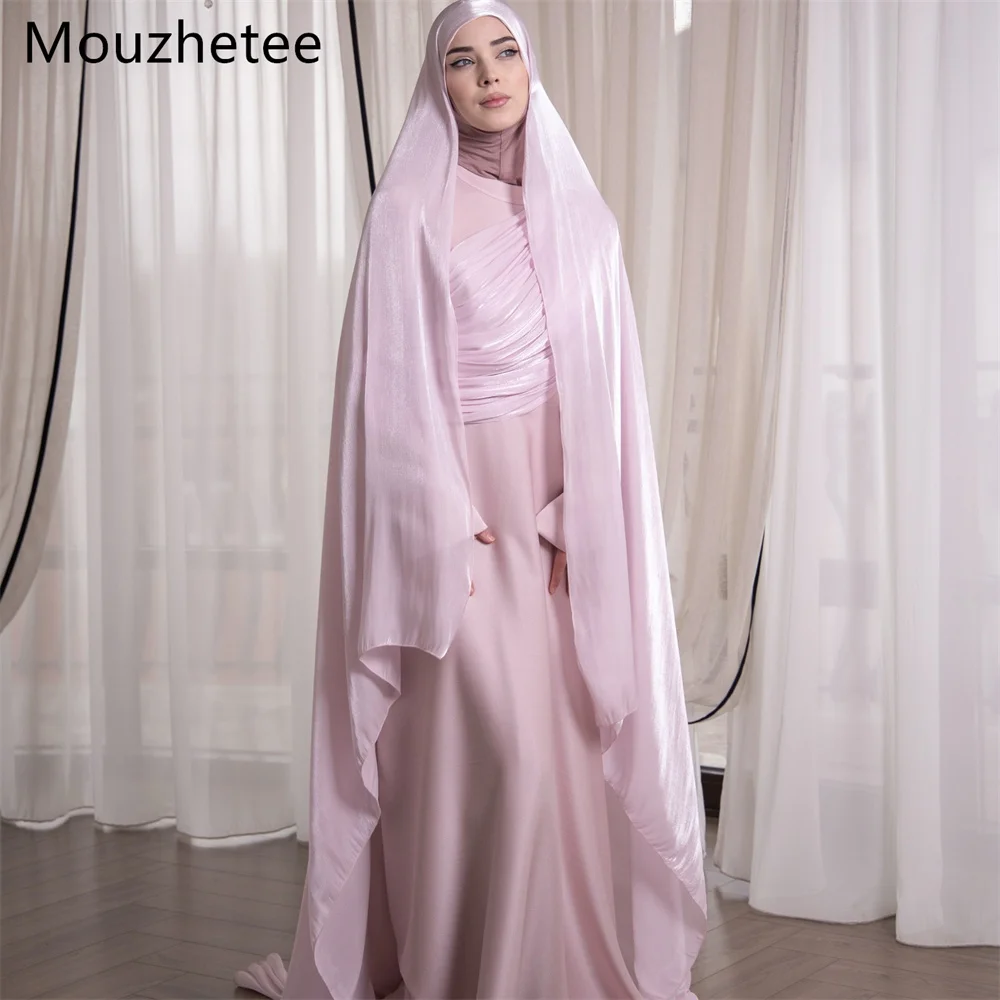 

Mouzhetee A-Line O-Neck Pleat Simple Dresses Formal Party Gowns for Women Elegant Pink Shiny Long Prom Gown Customized 2026