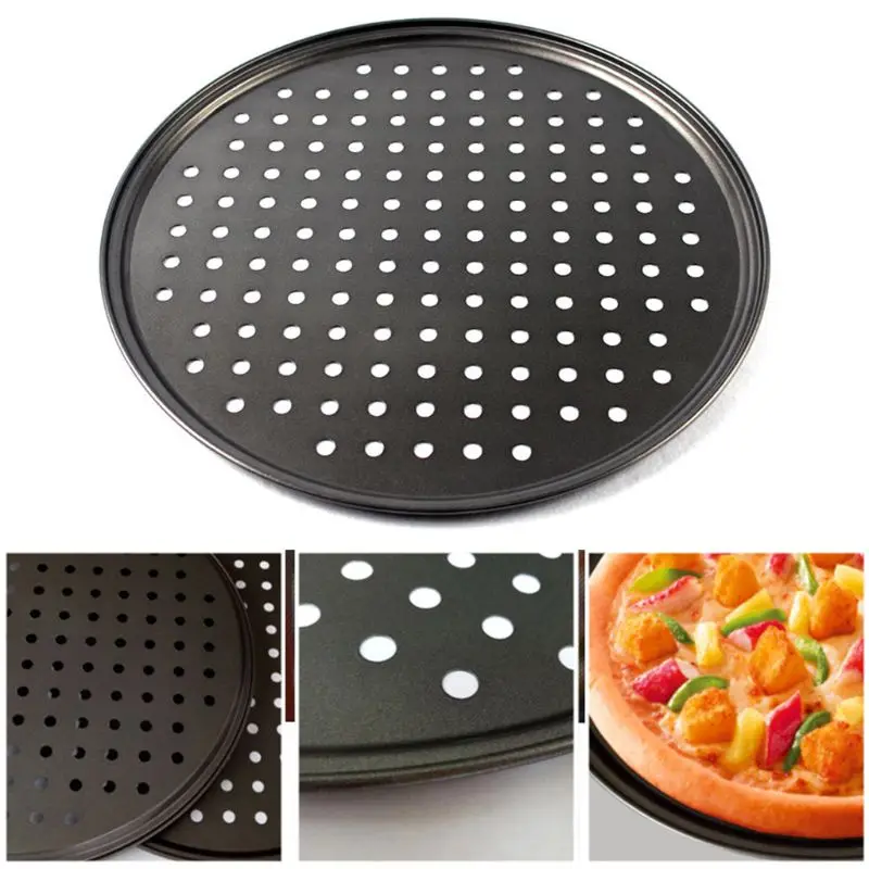 KX4B 9/10/11/12 Inch Baking Pizza Pan with Holes Carbon Steel Nonstick Kitchen Cooking Tools Pancake