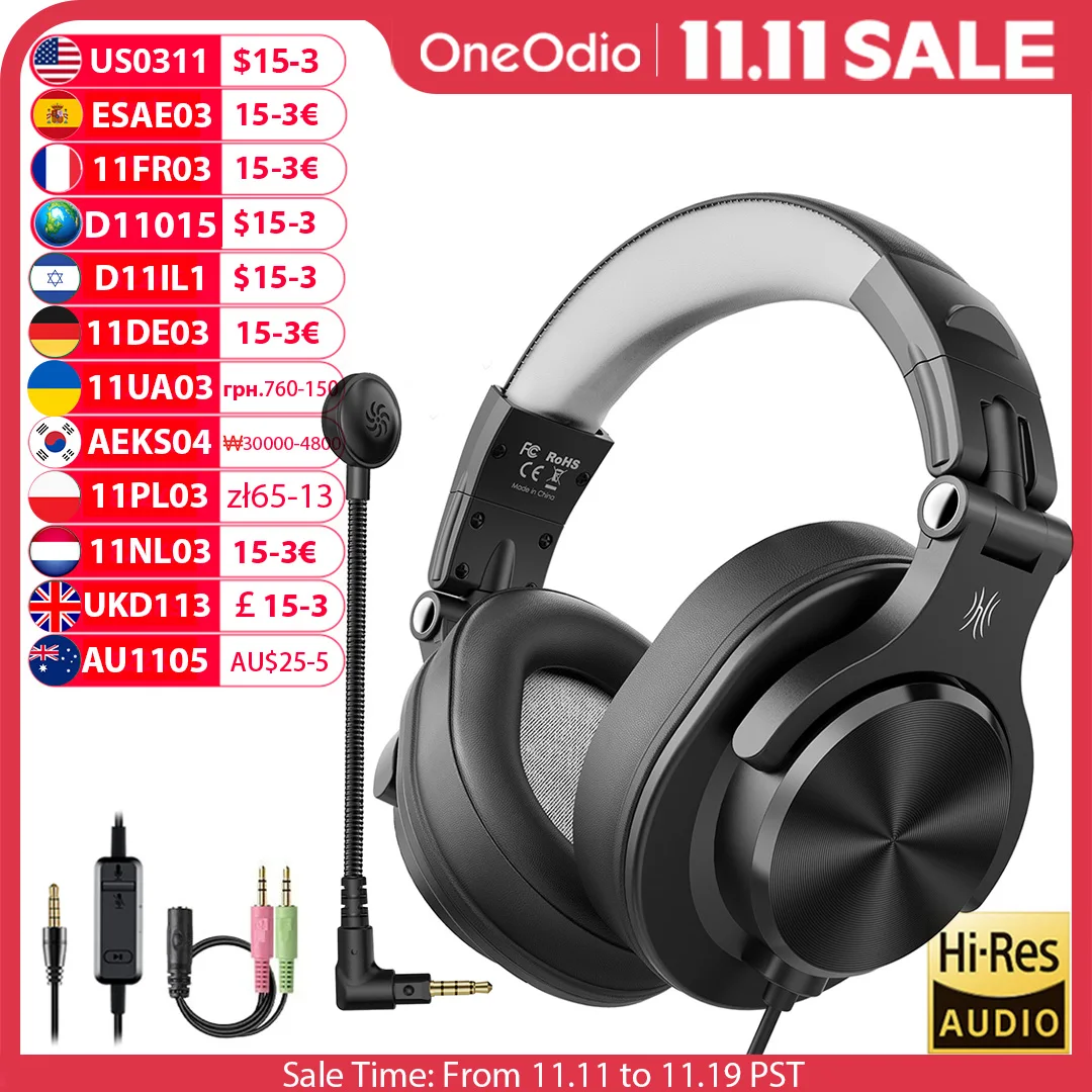 

Oneodio A71D компьютерная игровая гарнитура со съемным микрофоном, проводные Накладные наушники для колл-центра, наушники для ПК, Skype, офиса, геймера