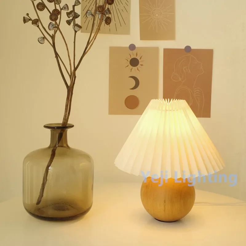 Vintage Table Lamp Desk Lamp Nightstand Night Light Solid Wood Base Lamp Desk light for Bedroom Living Room End Table Office E27