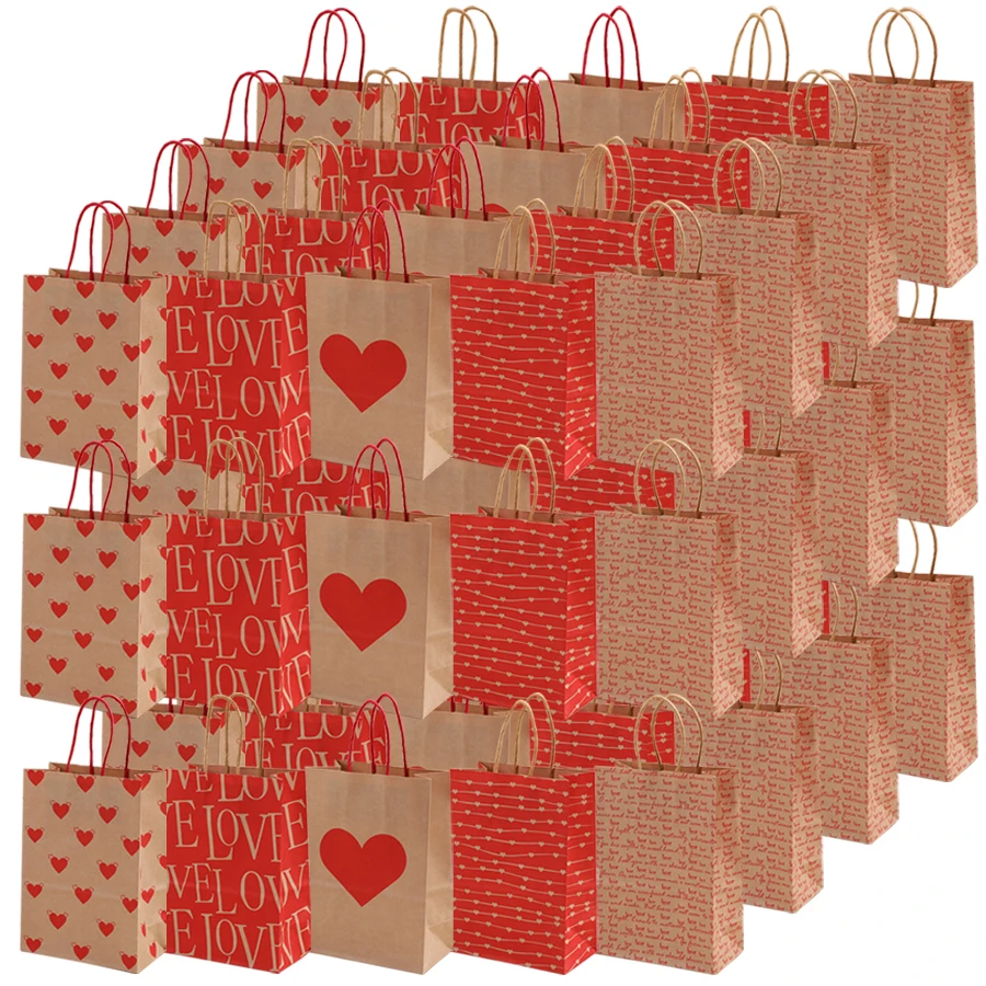 5/10pcs Valentine's Day Kraft Paper Bag Party Small Gift Packaging Bag 15x8x21cm LOVE Heart Style Gift Bag Party Favor Supplies