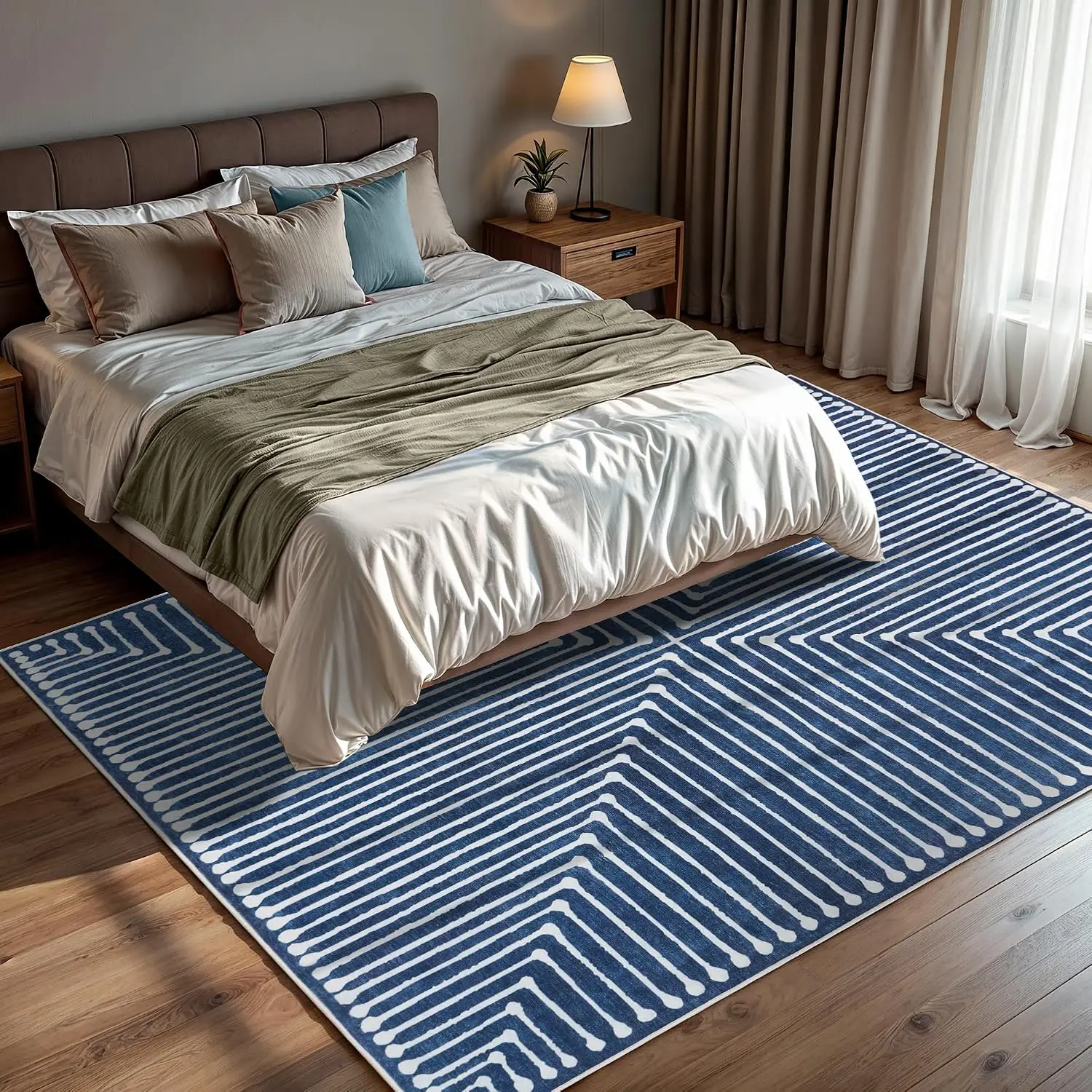 1pc 2D Flat Blue White Chevron Geometric Printed Floor Mat, Decorative Rug for Living Room, Bedroom, Office, Home Decor